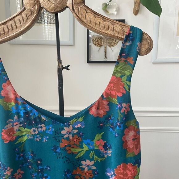 CAbi Still Life Teal Floral Chiffon Cami Tank 3449 L - Picture 2 of 8